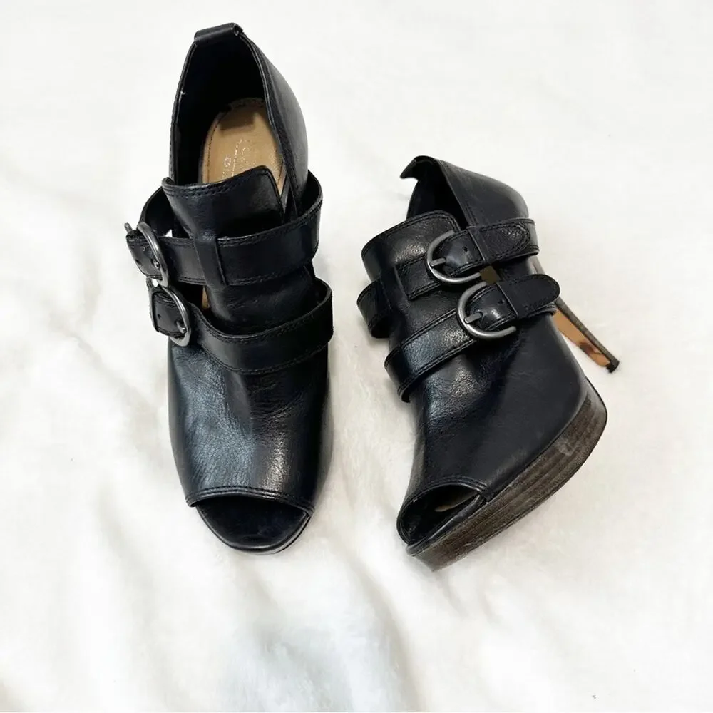 Coach Alexia black leather peep toe heels pumps size 8 sandals buckle - Picture 4 of 10